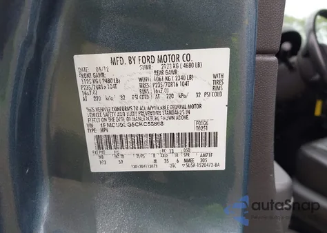 2012 Ford Escape Limited z USA, uszkodzony, nr VIN 1FMCU9EG5CKC58868